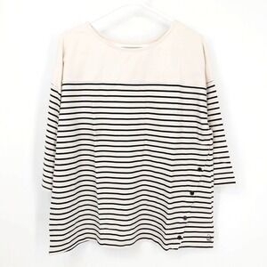 Cuddl Duds Cottonwear‎ Striped 3/4 Sleeve Tee Shirt Ivory Black Womens Size XL